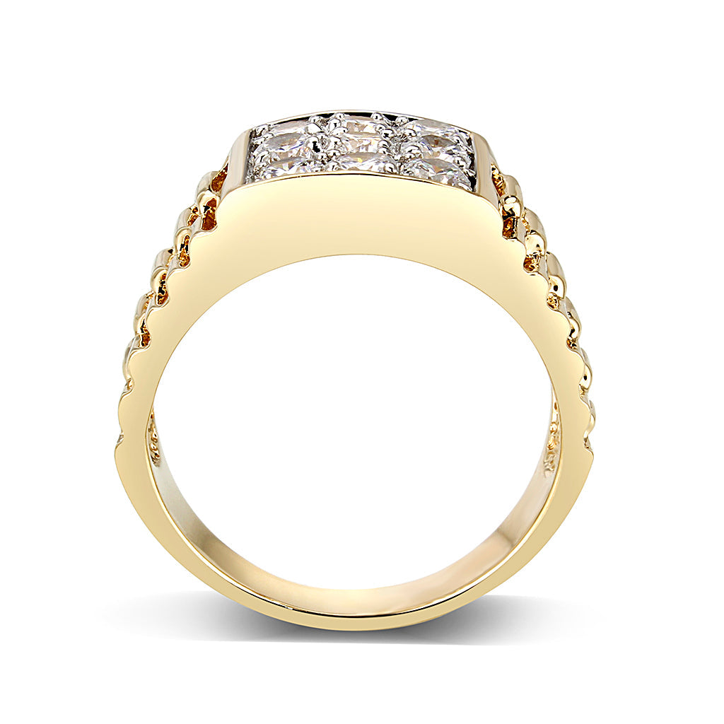 Ion Gold Plating Brass Ring with AAA Grade CZ  in Clear