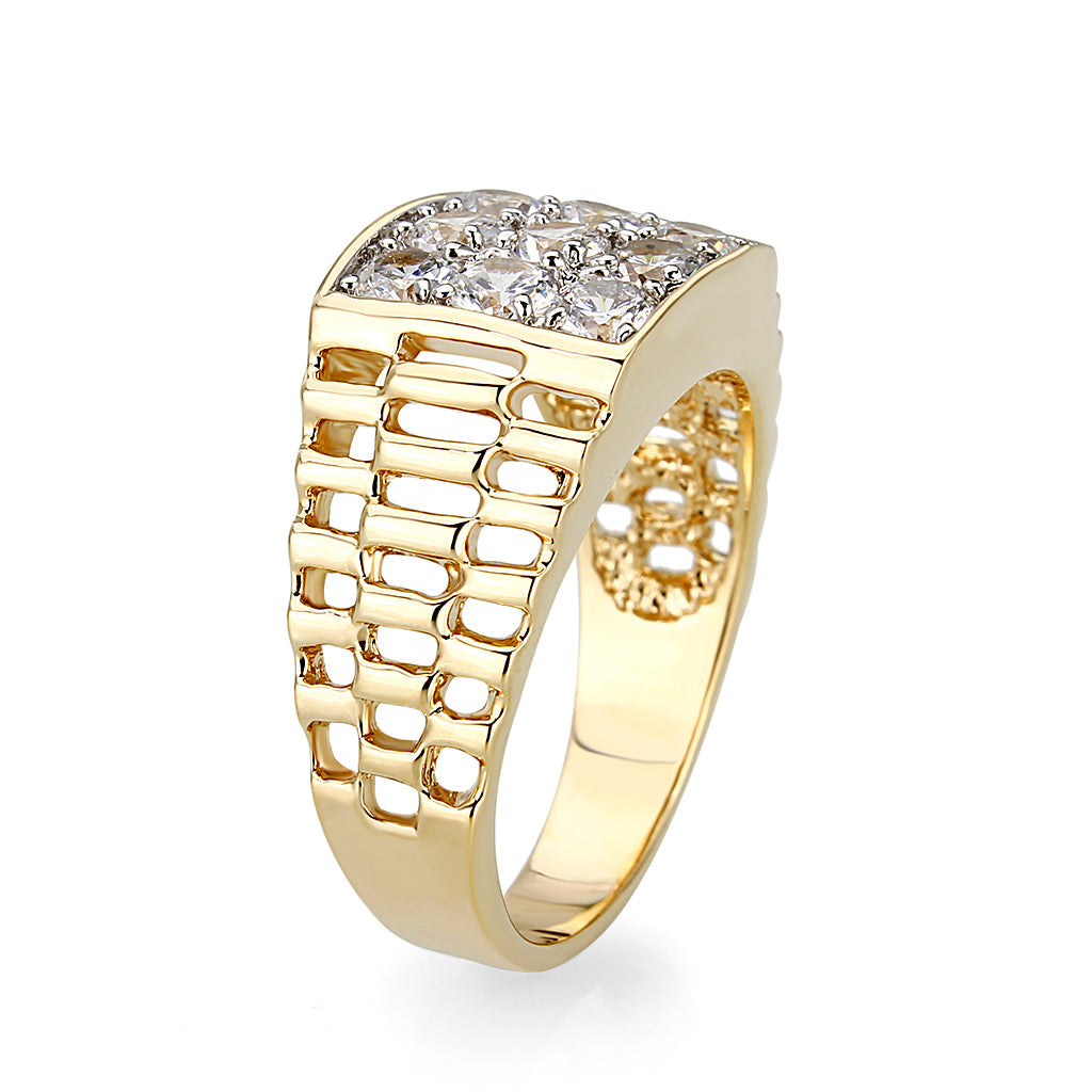 Ion Gold Plating Brass Ring with AAA Grade CZ  in Clear
