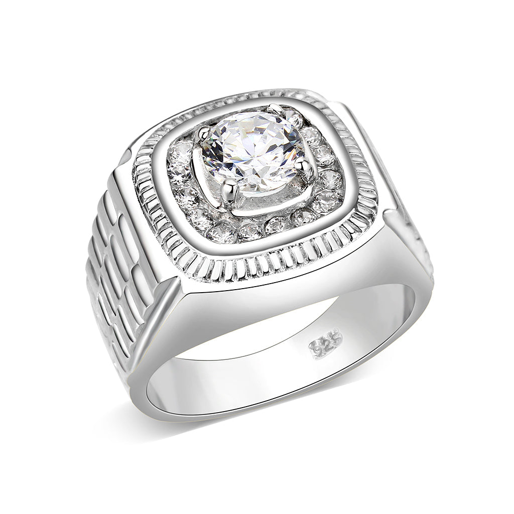 Sterling Silver   Ring with Clear CZ   High Polished(No Plated)