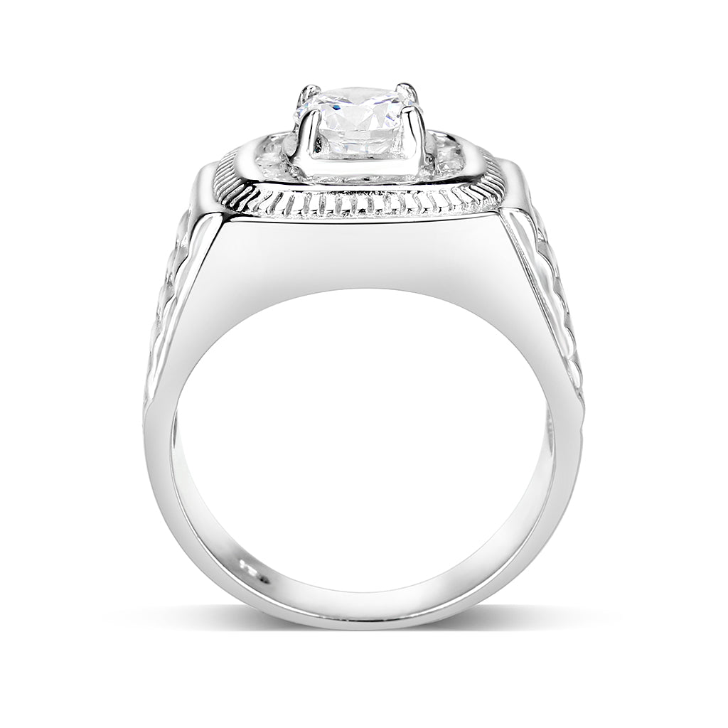 Sterling Silver   Ring with Clear CZ   High Polished(No Plated)