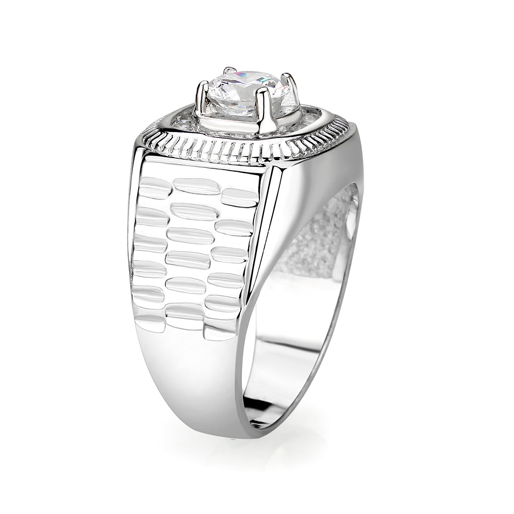 Sterling Silver   Ring with Clear CZ   High Polished(No Plated)