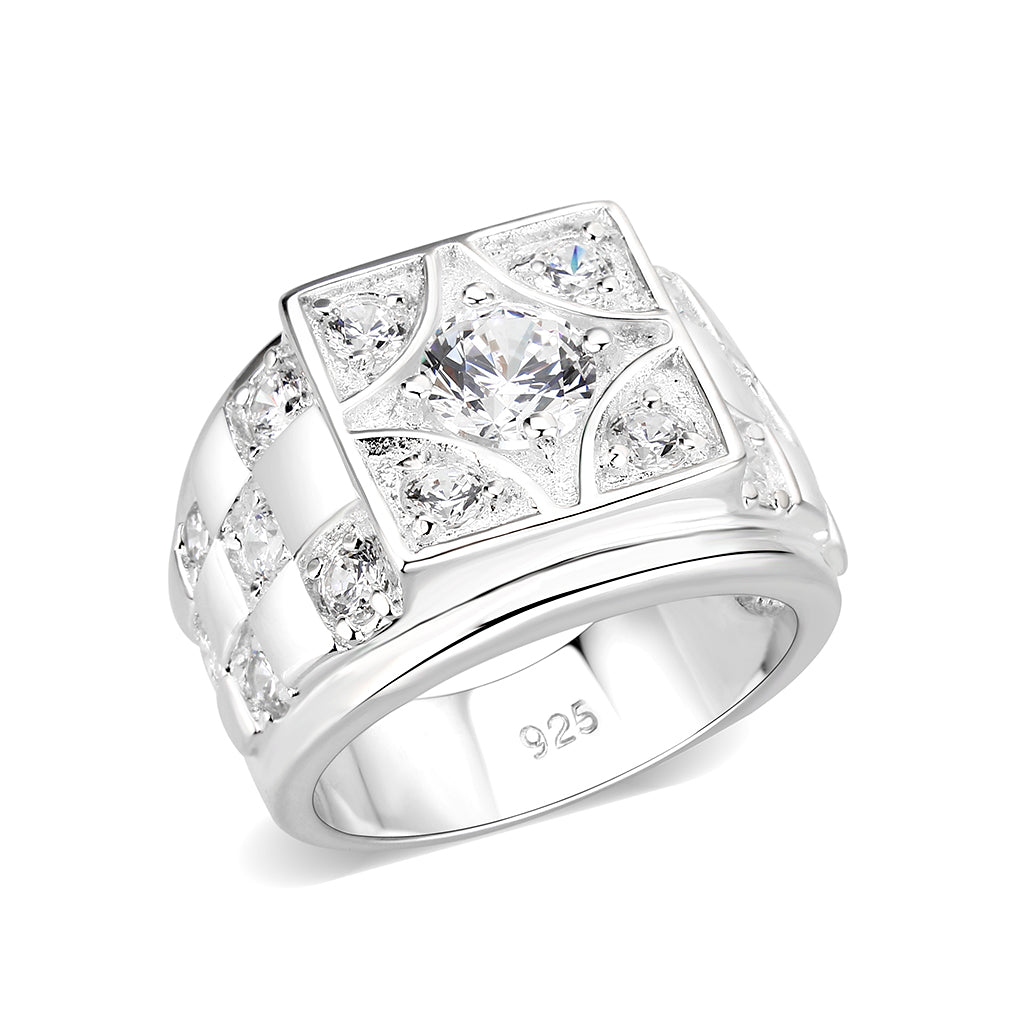 Sterling Silver   Ring with Clear CZ   High Polished(No Plated)