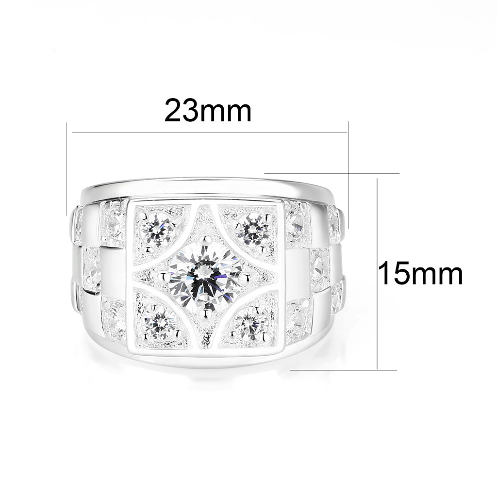 Sterling Silver   Ring with Clear CZ   High Polished(No Plated)