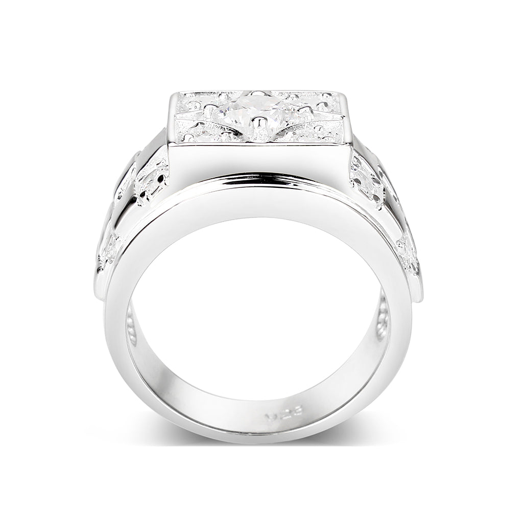 Sterling Silver   Ring with Clear CZ   High Polished(No Plated)