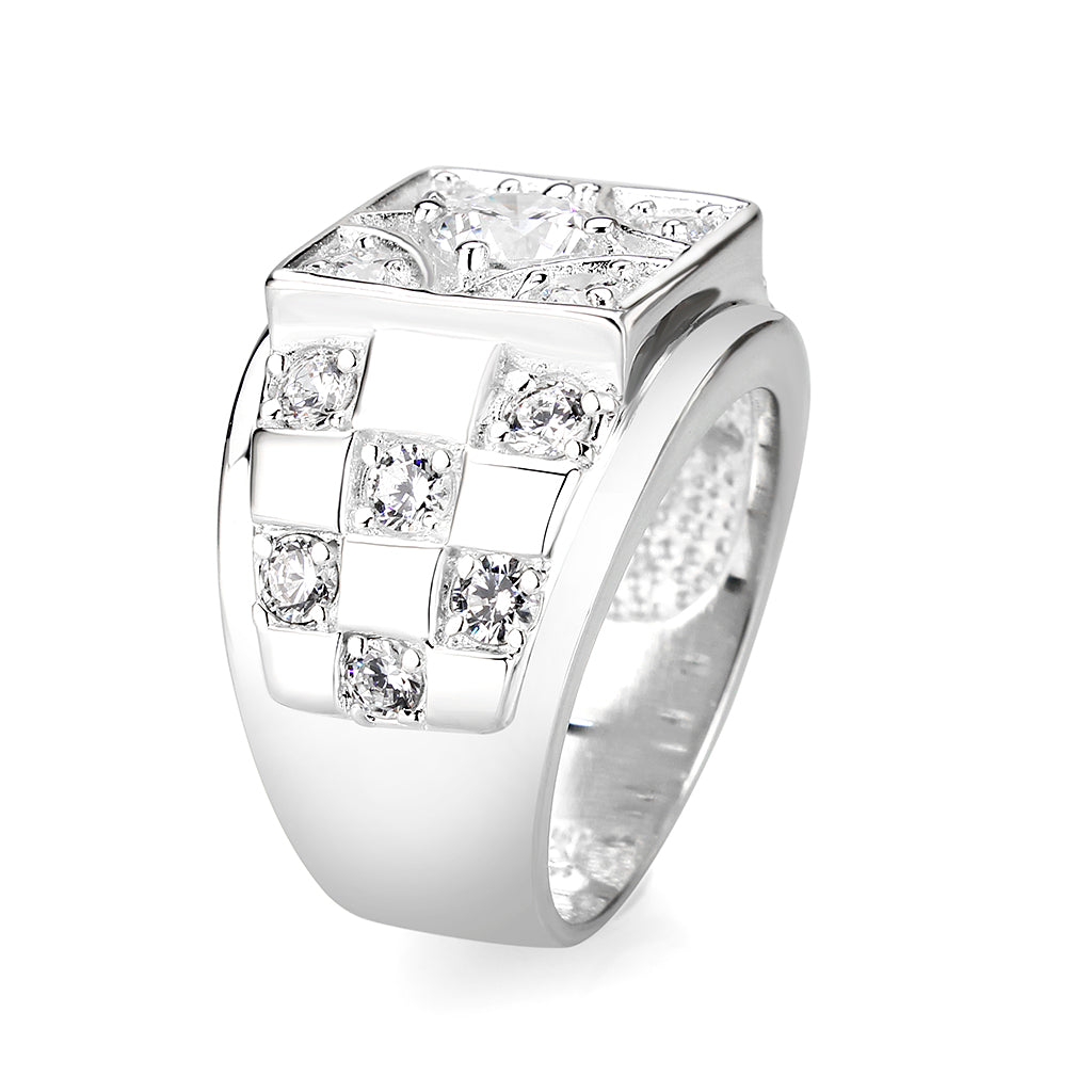 Sterling Silver   Ring with Clear CZ   High Polished(No Plated)