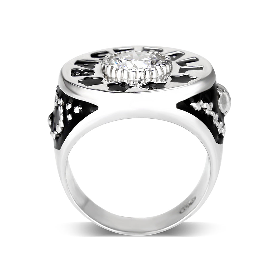 Sterling Silver   Ring with Clear CZ   High Polished(No Plated)