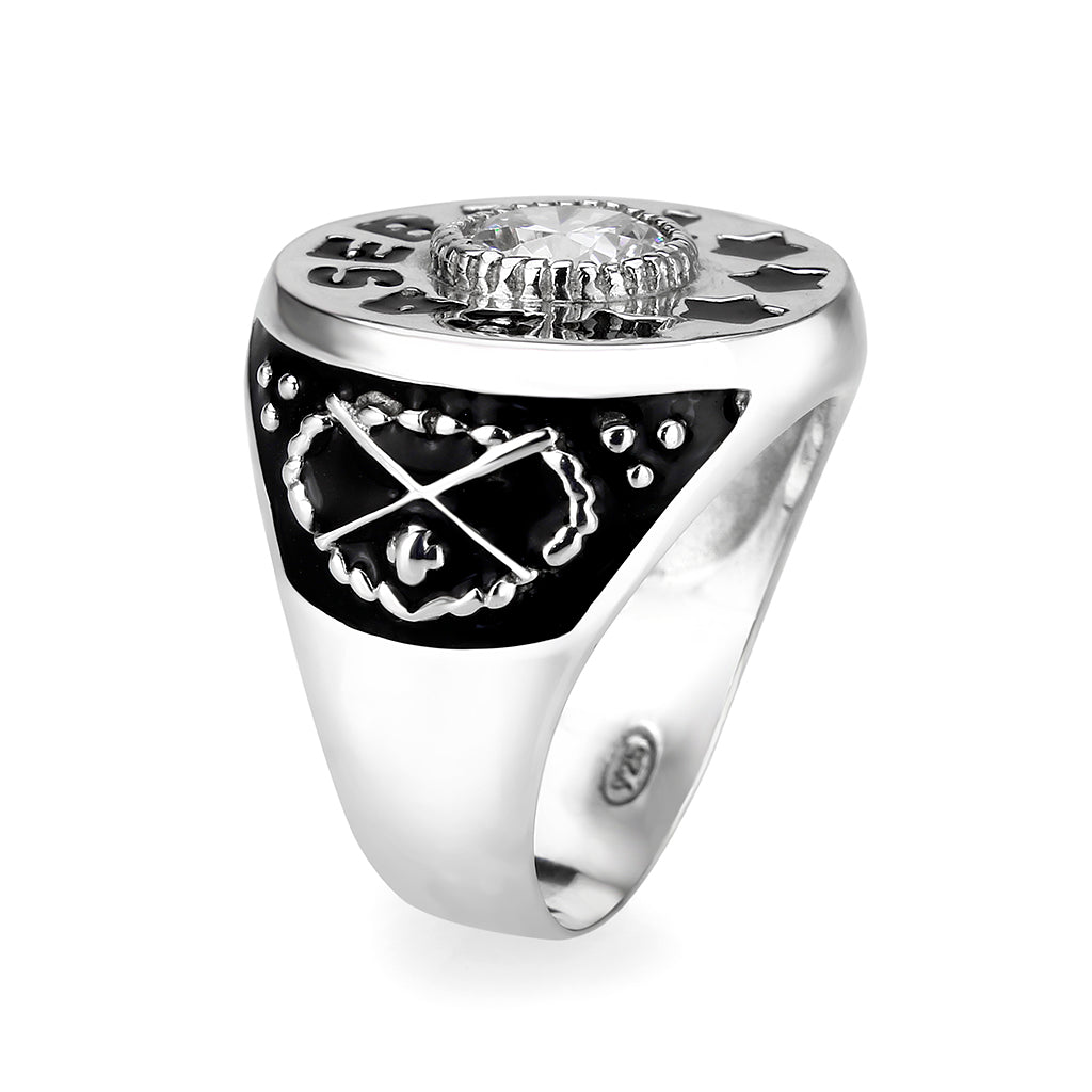 Sterling Silver   Ring with Clear CZ   High Polished(No Plated)