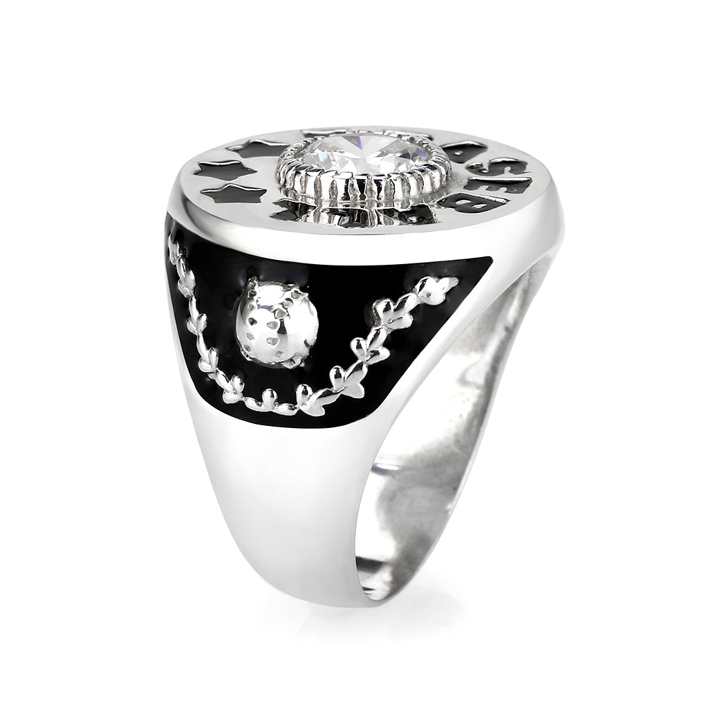 Sterling Silver   Ring with Clear CZ   High Polished(No Plated)