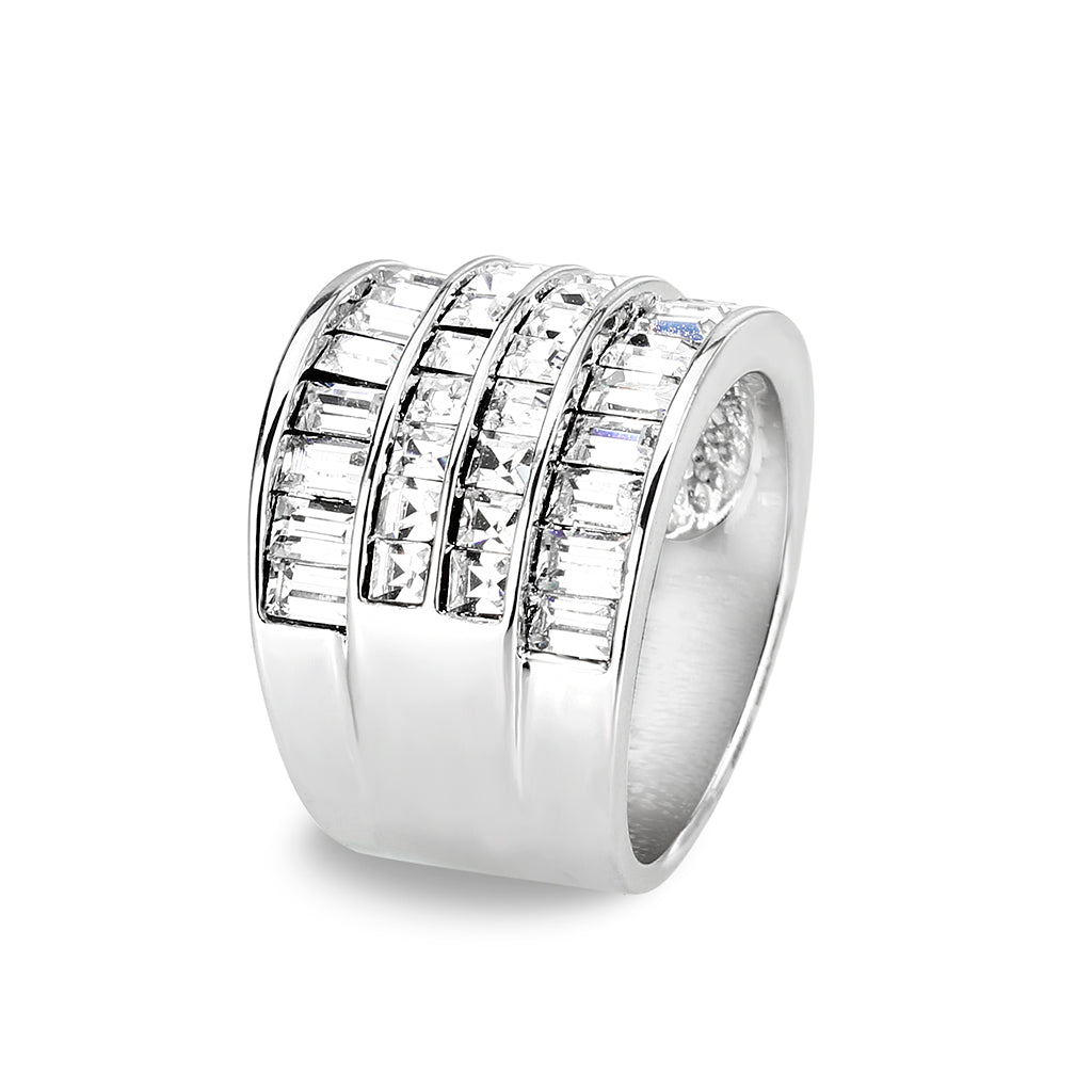 Rhodium Brass Ring with Top Grade Crystal in Clear