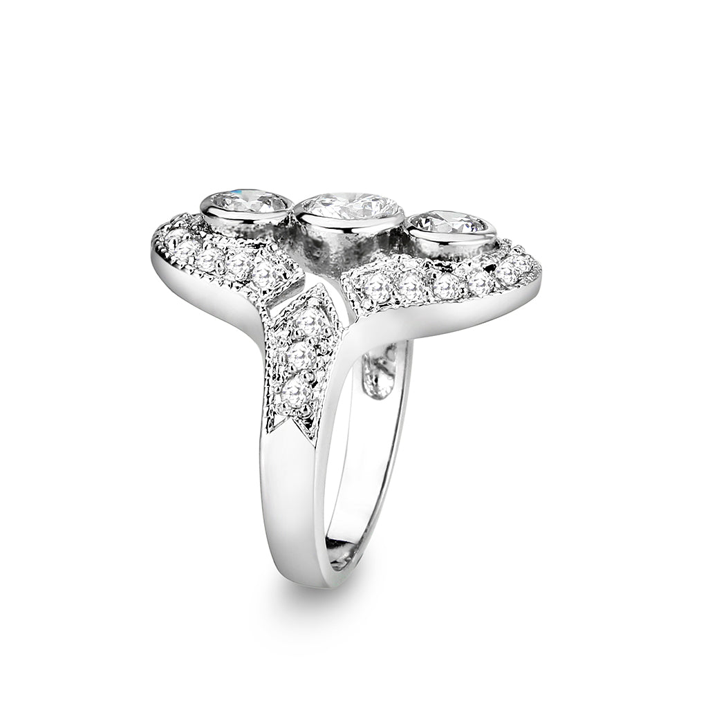 Rhodium Brass Ring with CZ in Clear