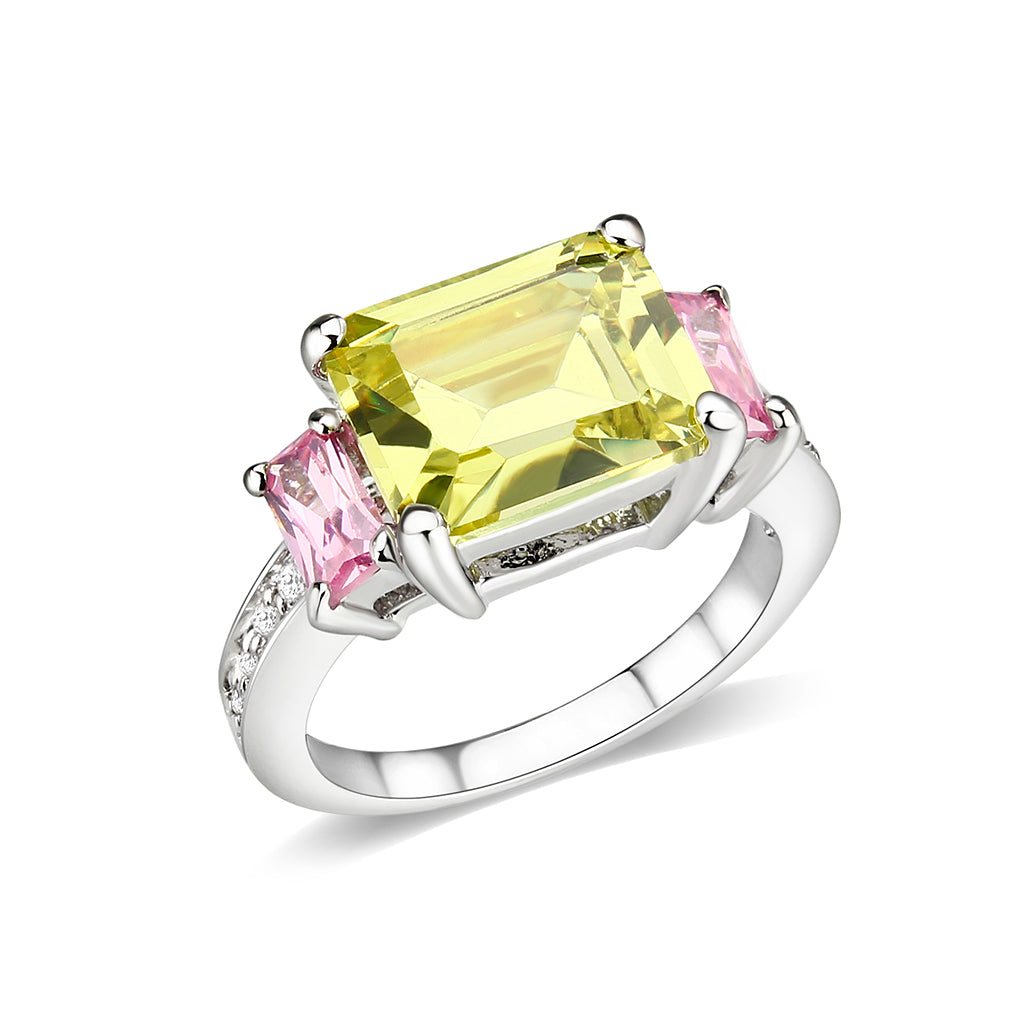 Rhodium Brass Ring with CZ In Apple Green