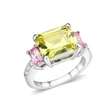 Rhodium Brass Ring with CZ In Apple Green