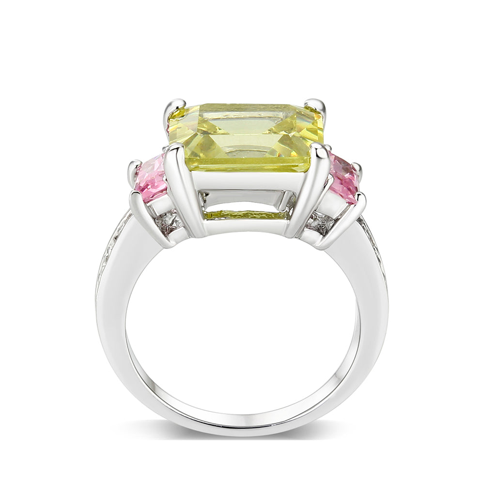 Rhodium Brass Ring with CZ In Apple Green