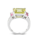 Rhodium Brass Ring with CZ In Apple Green