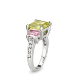 Rhodium Brass Ring with CZ In Apple Green