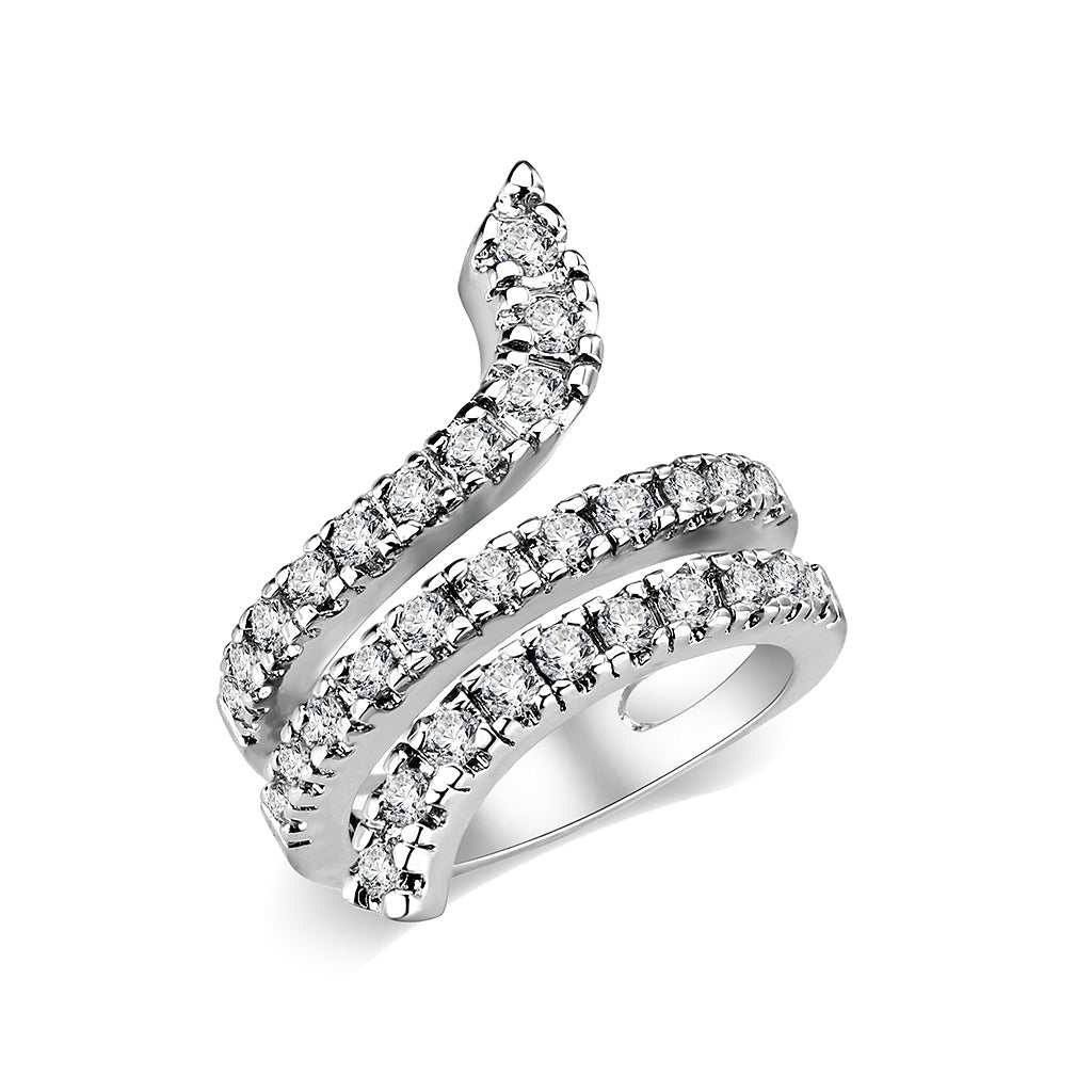 Rhodium Plated Ring with Crystal Glass In Clear