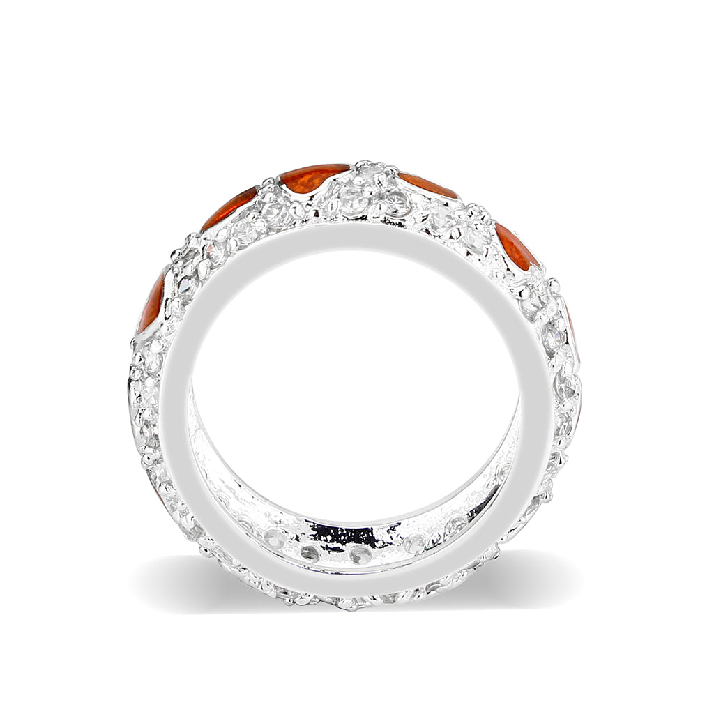 Rhodium Plated Ring with Crystal Glass In Red