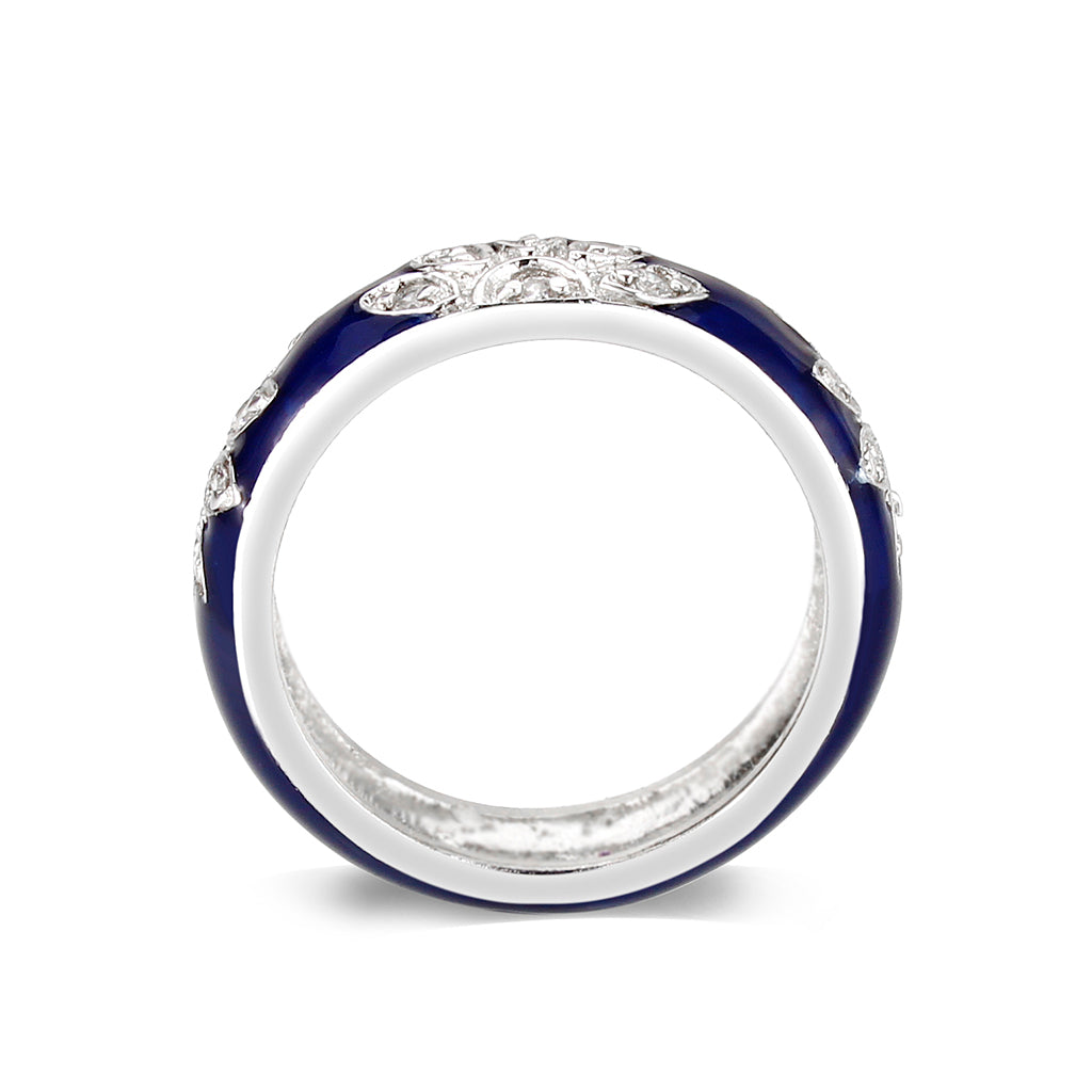 Rhodium Plated Brass Ring with Synthetic  In Clear