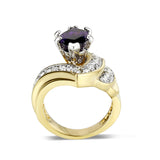 IP Gold  Plated Brass Ring with CZ In Amethyst