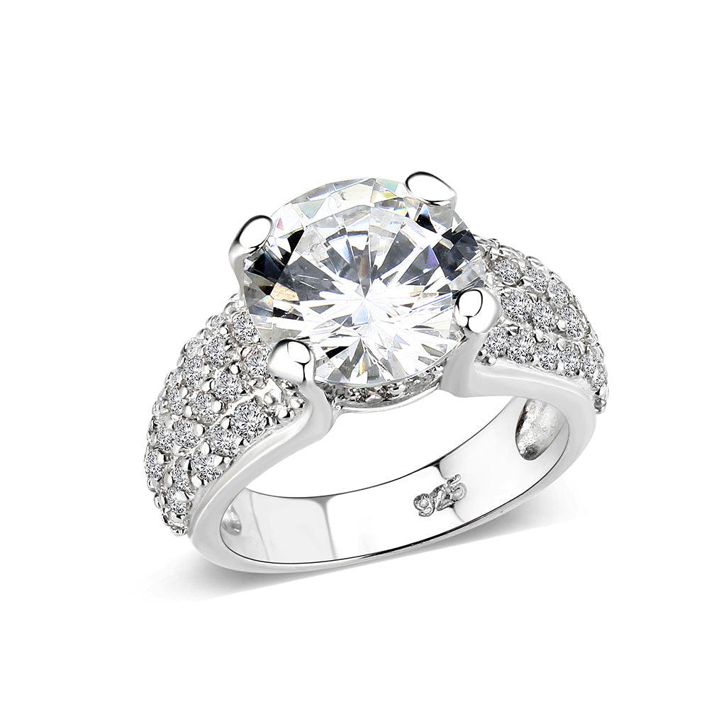 Sterling Silver Ring with CZ In Clear High Polished( NO Plating)