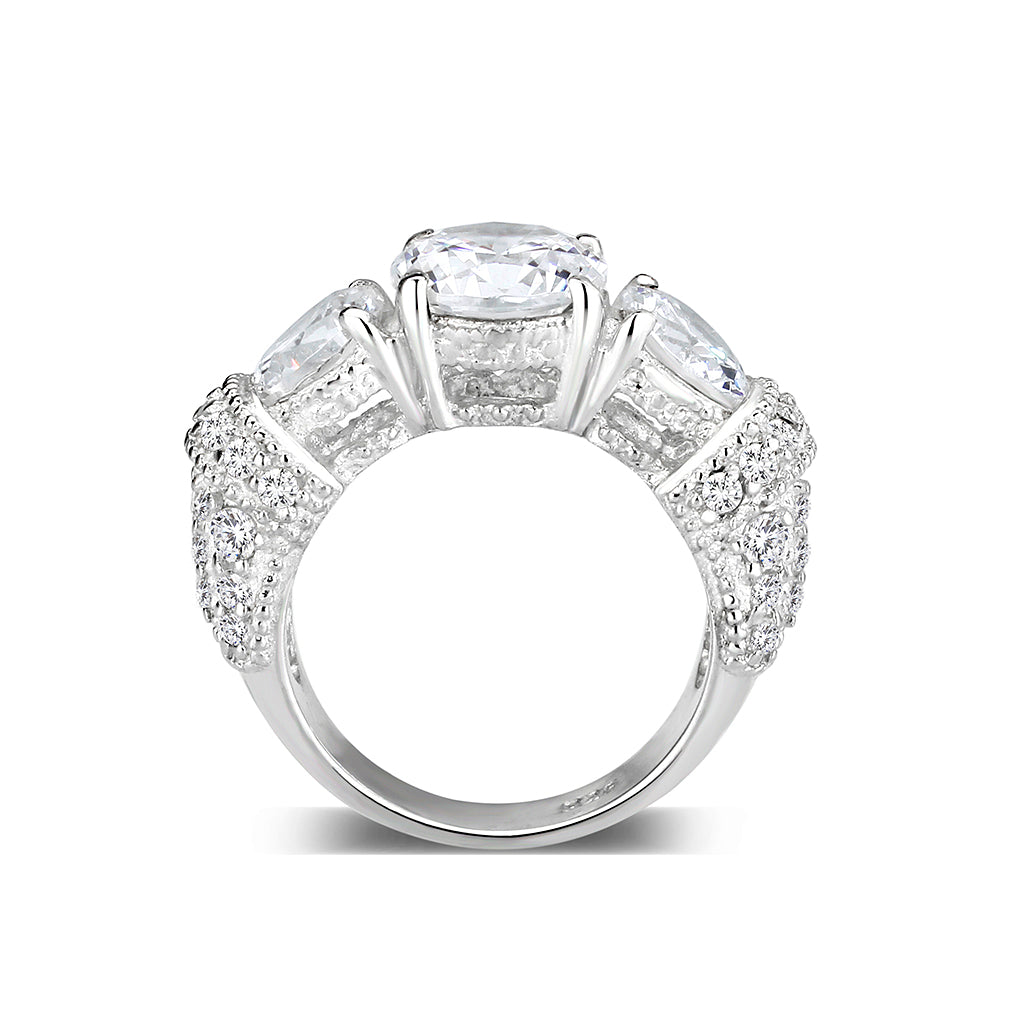 Sterling Silver Ring with CZ In Clear High Polished( NO Plating)