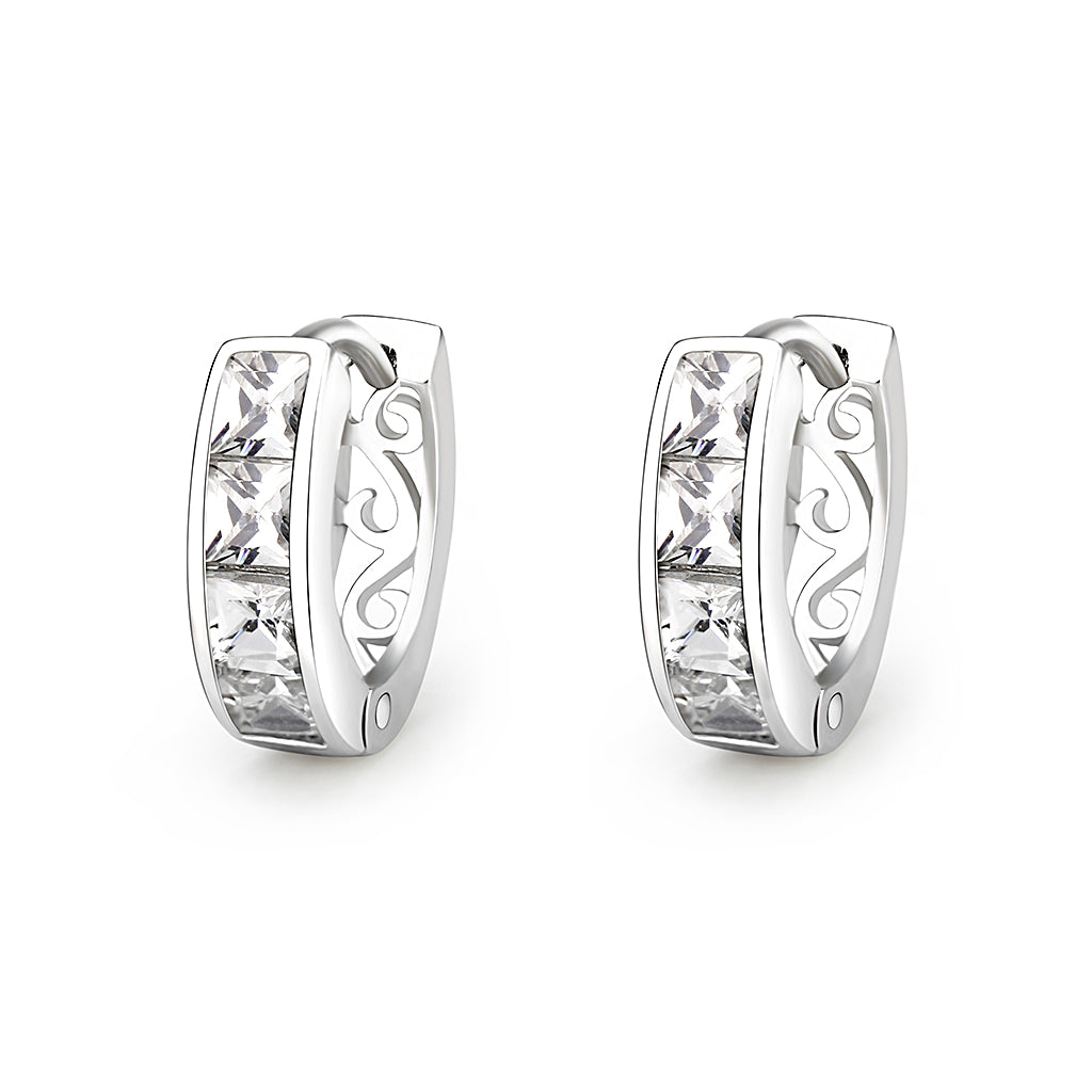 Rhodium Brass Earrings with AAA Grade CZ  in Clear