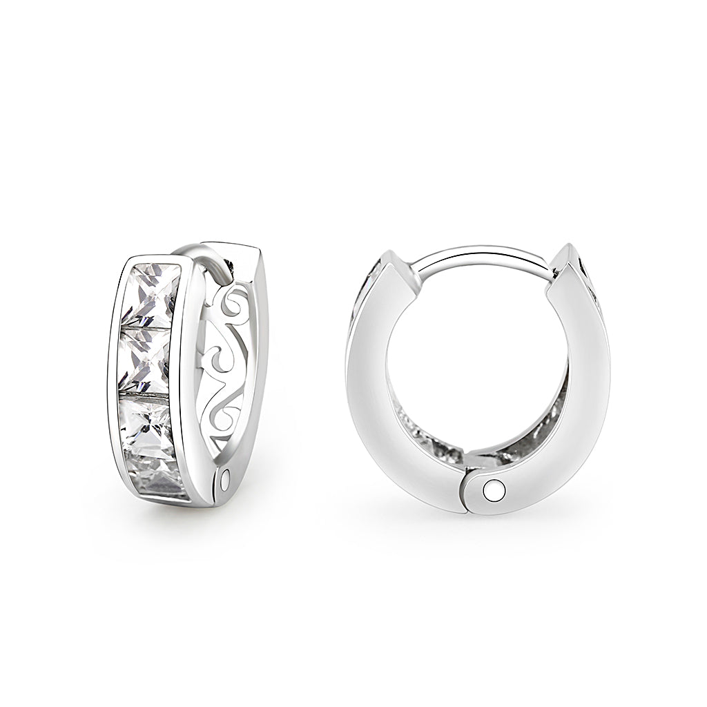 Rhodium Brass Earrings with AAA Grade CZ  in Clear