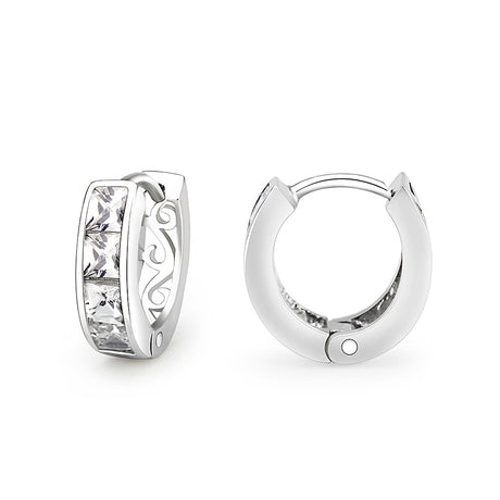 Rhodium Brass Earrings with AAA Grade CZ  in Clear