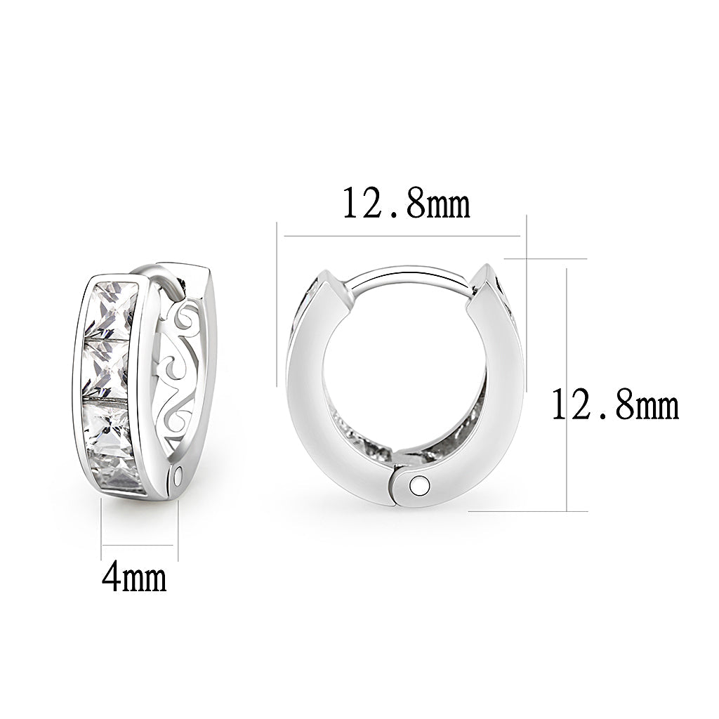Rhodium Brass Earrings with AAA Grade CZ  in Clear