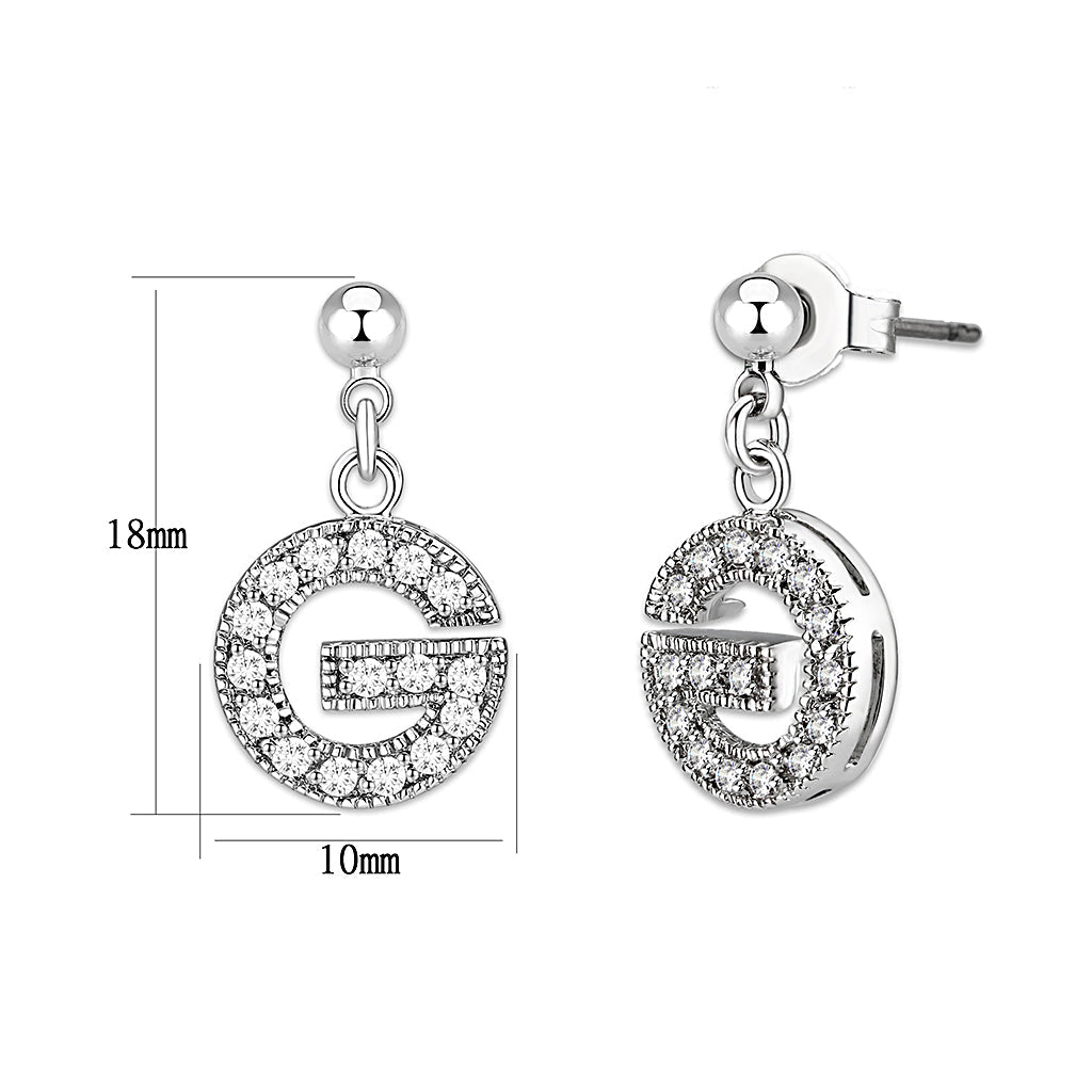 Rhodium Brass Earrings with AAA Grade CZ  in Clear