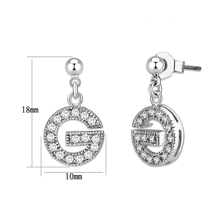Rhodium Brass Earrings with AAA Grade CZ  in Clear