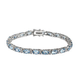 Brass  Bracelet with AAA Grade CZ  in Aquamarine Rhodium Plated-7"
