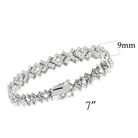 Brass  Bracelet with AAA Grade CZ  in Clear Rhodium Plated-7"