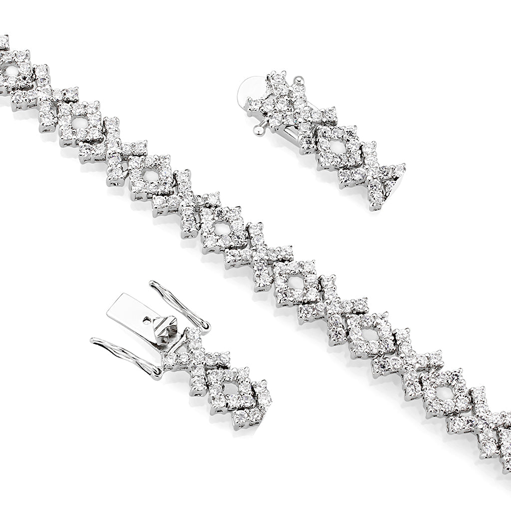 Brass  Bracelet with AAA Grade CZ  in Clear Rhodium Plated-7"