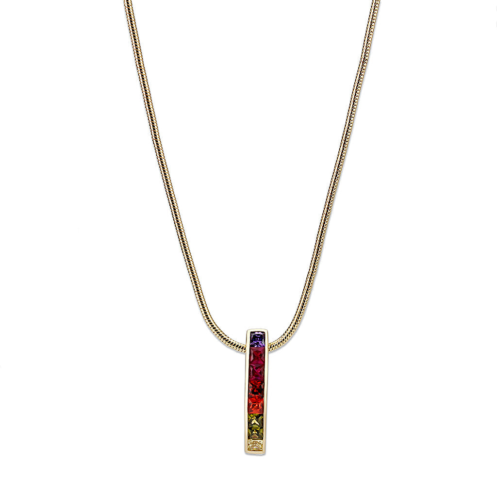 Brass  Pendant With 16" Chain with Crystal Glass IN Multi Color ION Plated