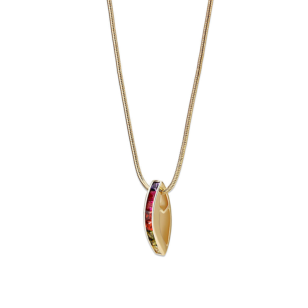 Brass  Pendant With 16" Chain with Crystal Glass IN Multi Color ION Plated