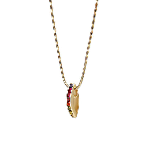 Brass  Pendant With 16" Chain with Crystal Glass IN Multi Color ION Plated