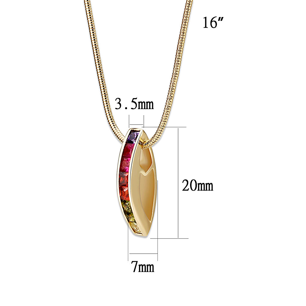 Brass  Pendant With 16" Chain with Crystal Glass IN Multi Color ION Plated