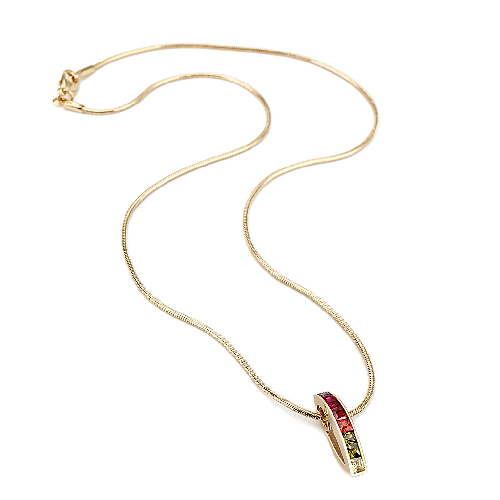 Brass  Pendant With 16" Chain with Crystal Glass IN Multi Color ION Plated