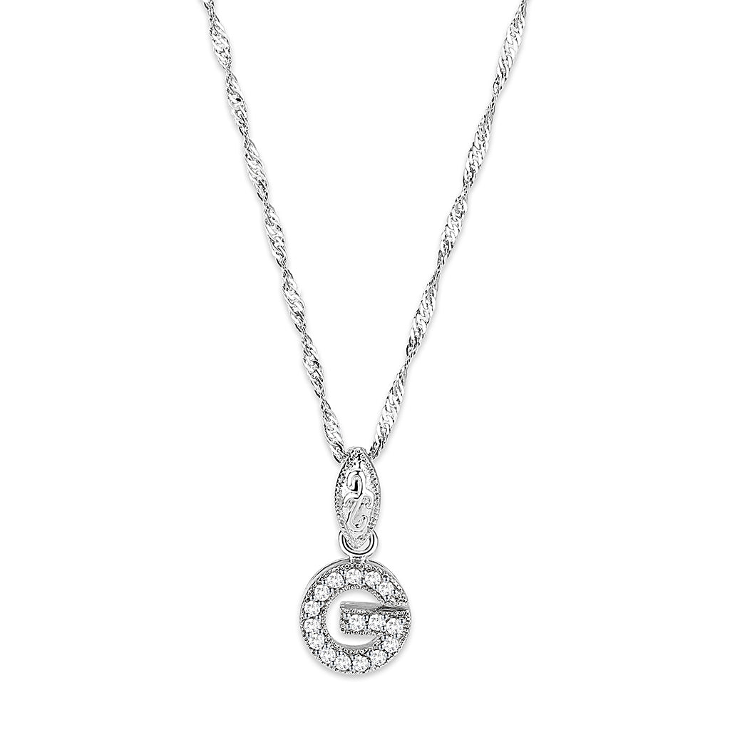 Brass  Pendant With 16" Chain with CZ Clear In Rhodium Plated