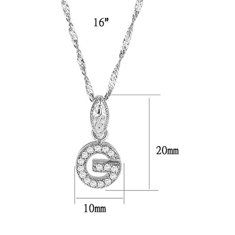 Brass  Pendant With 16" Chain with CZ Clear In Rhodium Plated