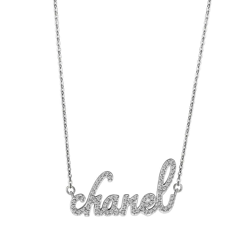 Brass  Pendant With 16" Chain with Clear Crystal Glass  In Rhodium Plated