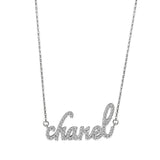 Brass  Pendant With 16" Chain with Clear Crystal Glass  In Rhodium Plated