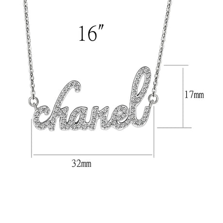 Brass  Pendant With 16" Chain with Clear Crystal Glass  In Rhodium Plated