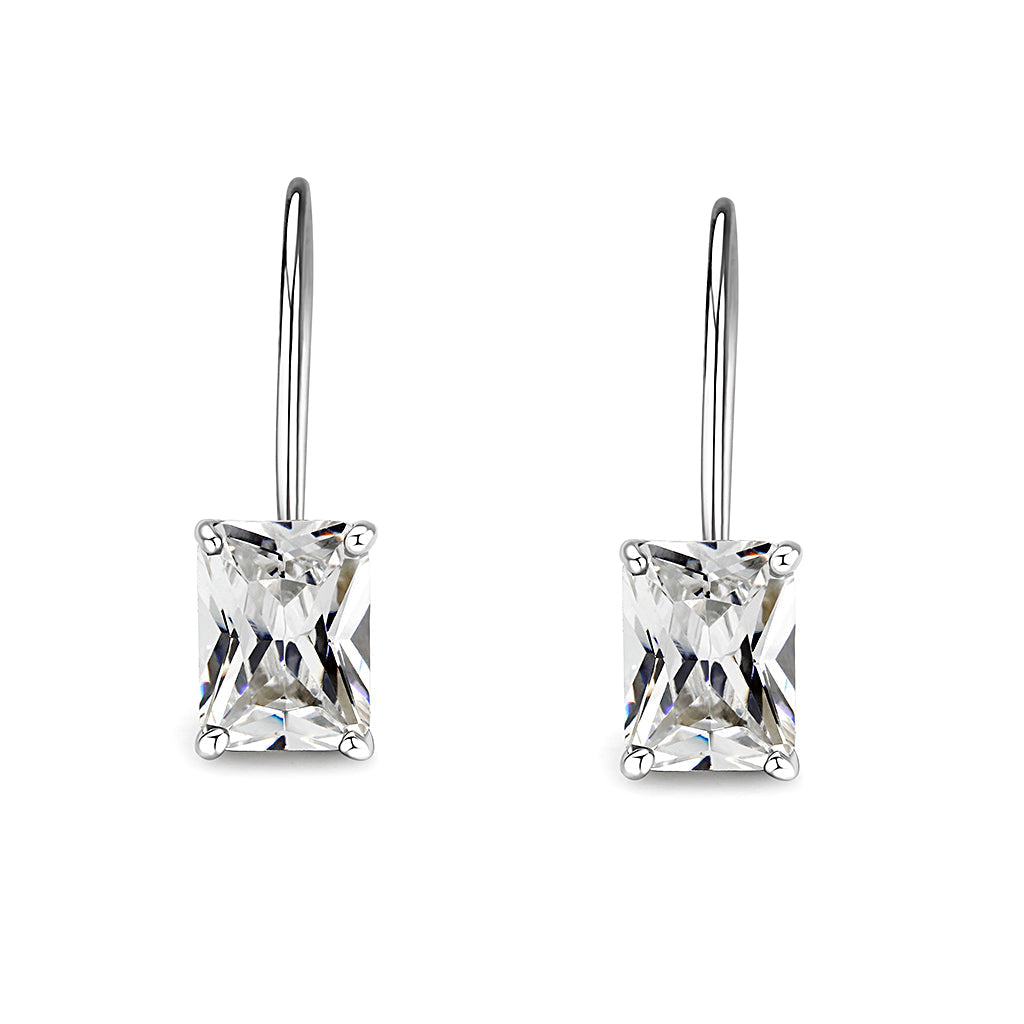 Sterling Silver  Earrings With  CZ Clear In High Polished( No Plated)