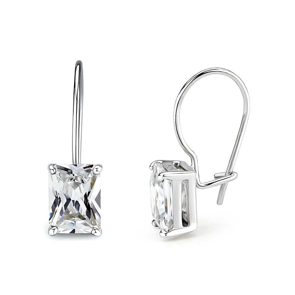 Sterling Silver  Earrings With  CZ Clear In High Polished( No Plated)