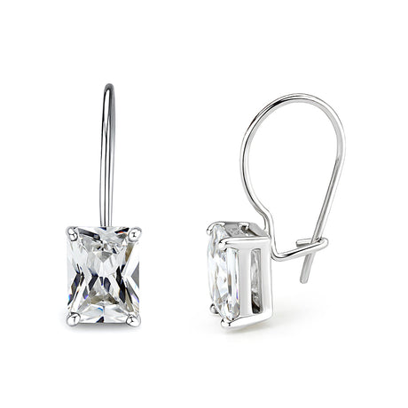 Sterling Silver  Earrings With  CZ Clear In High Polished( No Plated)