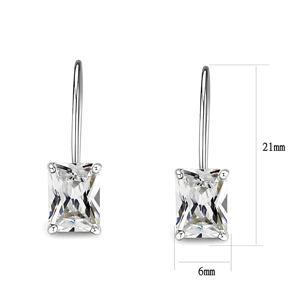 Sterling Silver  Earrings With  CZ Clear In High Polished( No Plated)