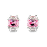 Sterling Silver  Earrings With  CZ Pink In High Polished( No Plated)