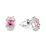 Sterling Silver  Earrings With  CZ Pink In High Polished( No Plated)